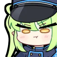 a cartoon drawing of a girl with green hair and a black hat