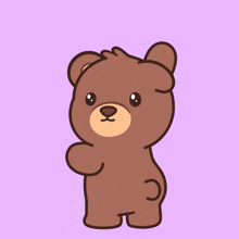 a brown teddy bear is standing on a pink background