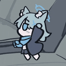a drawing of a cat girl with a scarf around her neck and ears .