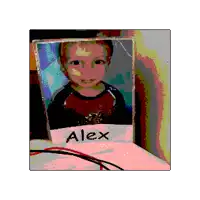 a picture of a young boy with the name alex on the bottom
