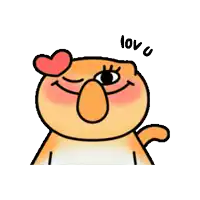 a cartoon cat with a heart in its eye and the words `` love u '' above it .