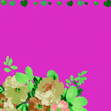 a pink background with green hearts and flowers and the words " اللهم صل وسلم و "