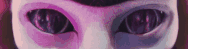 a close up of a cat 's eyes with purple and pink highlights .