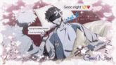 a couple laying in bed with the words good night on the top
