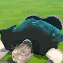 a cartoon character is laying on their back with their head down