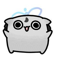 a cartoon drawing of a gray object with black eyes and a white nose