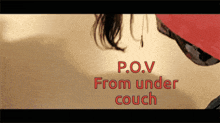 p.o.v from under couch written on a brown background