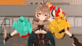a girl in a cape is holding a stuffed animal and a book
