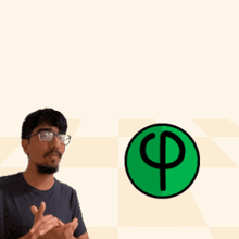 a man wearing glasses is standing in front of a sign that says fibonacci + grower naccigrow