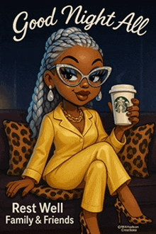 a woman is sitting on a couch holding a starbucks cup