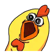 a cartoon chicken with big eyes and a heart shaped beak .