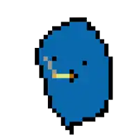 a pixel art drawing of a blue object with a yellow stripe on it .