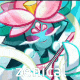 a cartoon character with a flower on his head and the word zenical in the corner