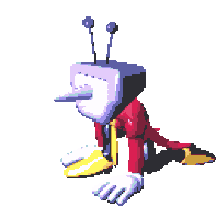 a pixel art of a cartoon character with a television head