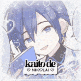 a picture of a boy with blue hair and the name kaito de nikolai