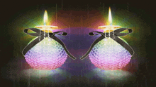 a painting of two candles with a bow on them is titled by joe roy