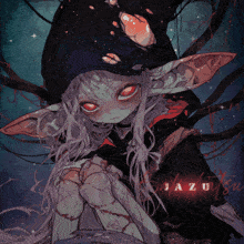 a drawing of a monster with the name jazu on the bottom right