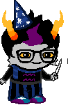 a pixel art of a troll wearing glasses and a wizard hat holding a knife .