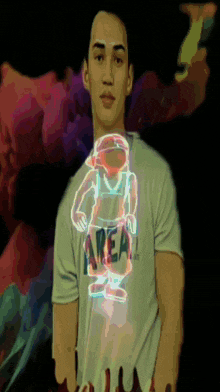 a man is wearing a t-shirt that says area