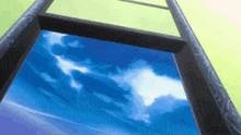 a ladder leading to a blue sky with white clouds