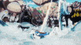 a group of cartoon characters including a monkey d luffy are fighting each other