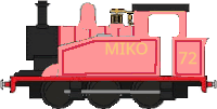 a pixel art drawing of a pink train with the number 72 on the side .