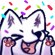 a pixel art drawing of a cat with its tongue hanging out and confetti flying around it .