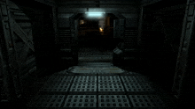 a dark room with a sign that says ' emergency exit '