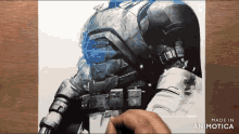 a drawing of a man in armor is made in animoto