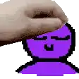 a pixel art of a hand petting a purple cartoon character .