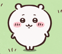 a cartoon drawing of a white bear with a pink nose and eyes