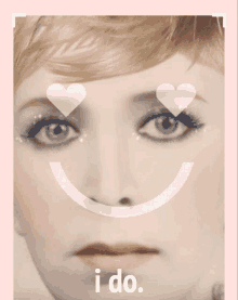 a picture of a woman 's face with a smiley face and the words smile i do