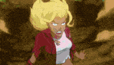 a pixelated cartoon of a girl with blonde hair and a red jacket