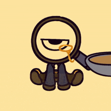 a cartoon character is looking through a magnifying glass with a key in it