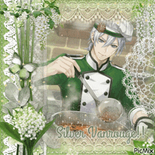 a picture of a man in a chef 's uniform with the words silver vanrouge below him