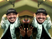 a man wearing a hat that says multivers is smiling