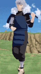 a cartoon character is running in a field