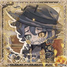 a picture of a cartoon character with the word love written on it