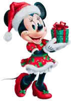 minnie mouse wearing a santa hat is holding a gift