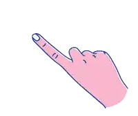 a pink hand is pointing to the left with its index finger
