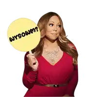 a woman in a red dress is holding a yellow sign that says wysowm