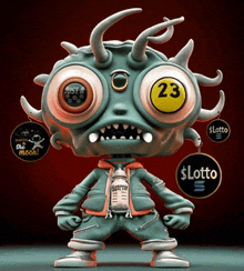 a cartoon character with horns and a lucky number 23