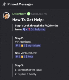 a screenshot of the pinned messages section of a website