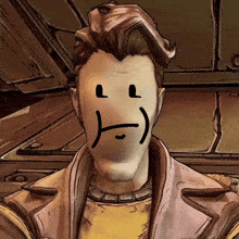 a cartoon drawing of a man with a smiley face drawn on his face