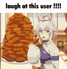 a cartoon of a girl holding a bowl of rice and a stack of chicken nuggets