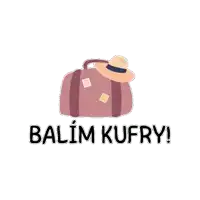 a sticker of a suitcase with a hat on it and the words balim kufry