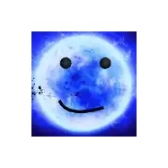 a blue moon with a smiley face on it 's face .
