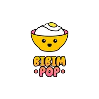 a logo for bibim pop shows a bowl of rice with an egg in it