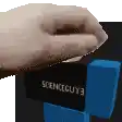 a hand is holding a black box that says scienceguy3 on it .