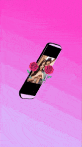 a phone with a picture of a man and a woman with roses